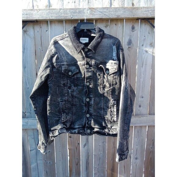 FWRD Denim Jean Jacket Black Distressed Ripped Size XL - Picture 7 of 11